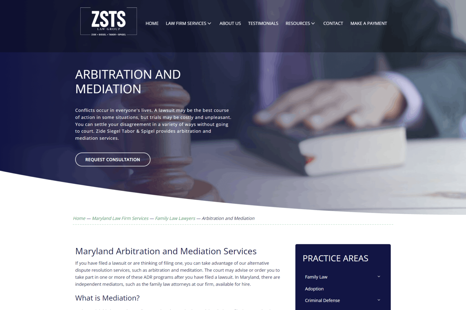 Arbitration And Mediation Web Design For Family Lawyer